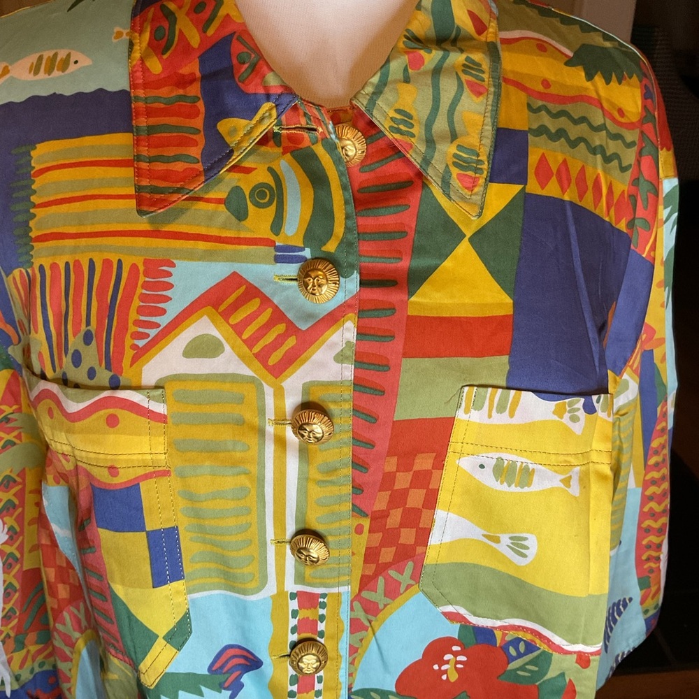 Vintage Antoinette Franz Haushofer Yellow Floral Shirt Dress German Made 44 - Picture 2 of 9